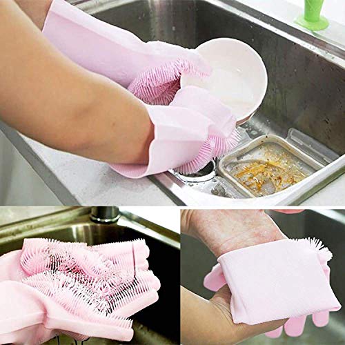 LEOPAX Heavy Duty Magic Silicone Gloves Cleaning Hand Gloves for Dishes, Dishwashing with Scrubbers, Dish Gloves for Kitchen, Car Washing gloves, Pet Grooming Latex Free Gloves (Pink, pack of 1 Pair) - Image 4