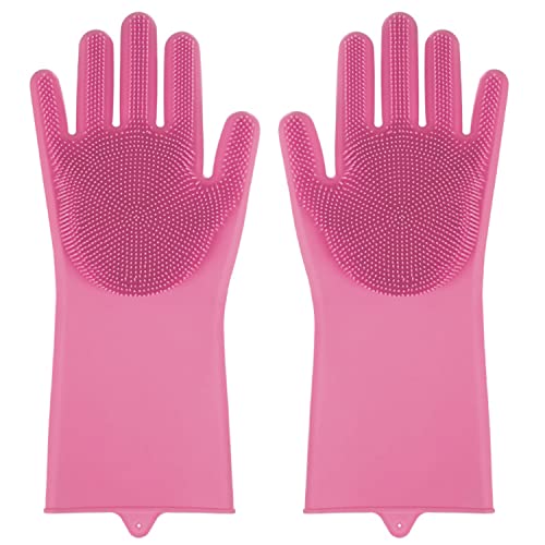 LEOPAX Heavy Duty Magic Silicone Gloves Cleaning Hand Gloves for Dishes, Dishwashing with Scrubbers, Dish Gloves for Kitchen, Car Washing gloves, Pet Grooming Latex Free Gloves (Pink, pack of 1 Pair) - Image 1