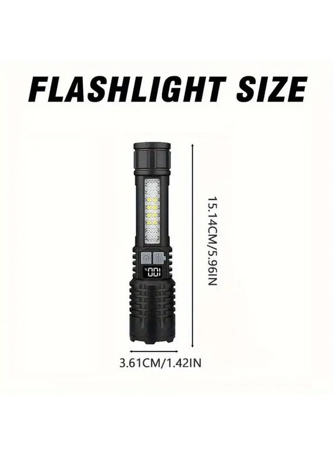 Black 1pc Super Bright Zoom Car Flashlight With Side Light And Window Breaker - Image 3