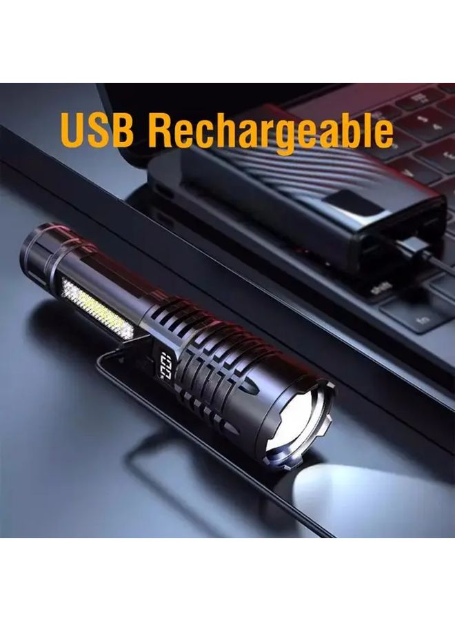 Black 1pc Super Bright Zoom Car Flashlight With Side Light And Window Breaker - Image 2