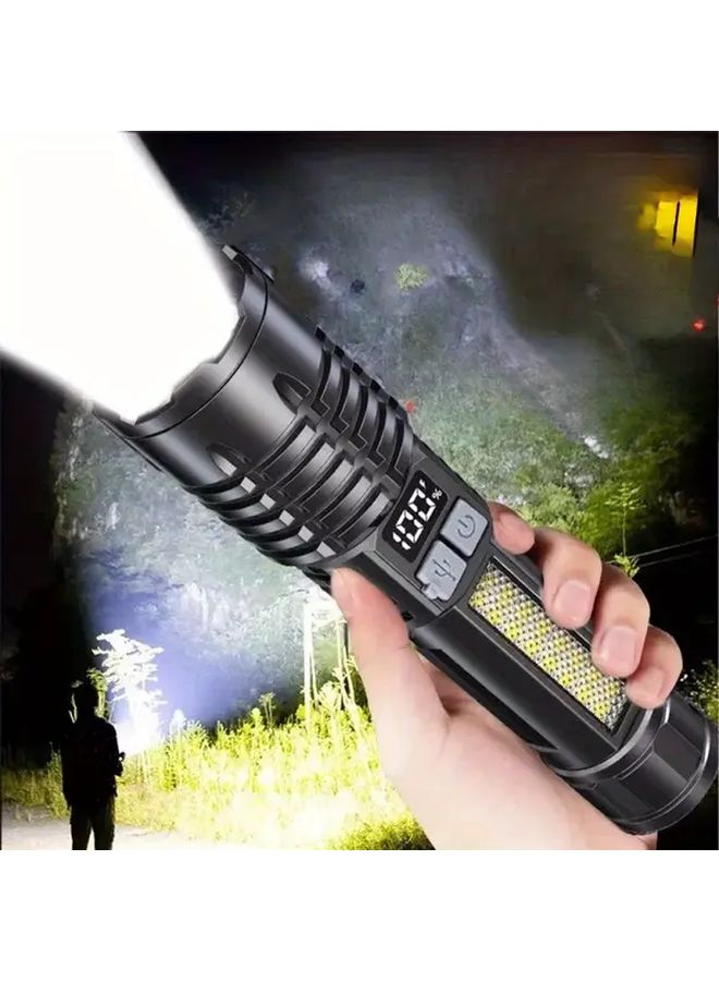 Black 1pc Super Bright Zoom Car Flashlight With Side Light And Window Breaker - Image 4