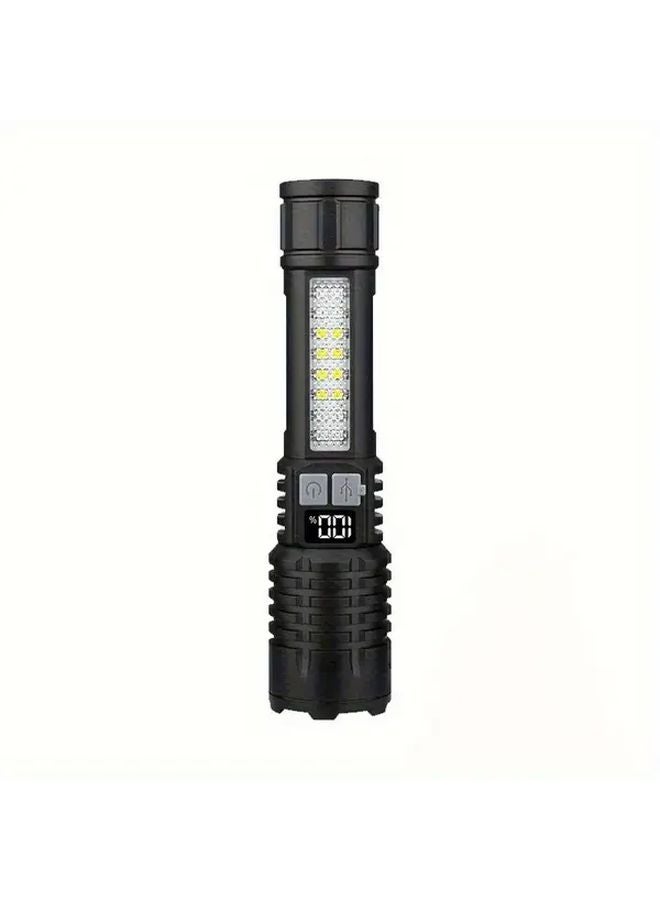 Black 1pc Super Bright Zoom Car Flashlight With Side Light And Window Breaker - Image 1