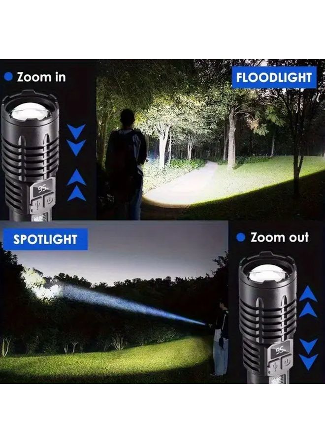 Black 1pc Super Bright Zoom Car Flashlight With Side Light And Window Breaker - Image 5