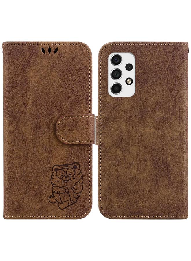 اس-توب جراب لهاتف Samsung Galaxy A52 4G / 5G جراب هاتف من الجلد المنقوش عليه نمر صغير - Image 1