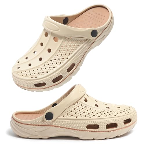 INMINPIN Women and Men Orthopedic Clogs Arch Support Garden Shoes Sandals Slippers with Plantar Fasciitis Feet Insoles,Pure Beige,11-12 Women/9-10.5 Men - Image 1