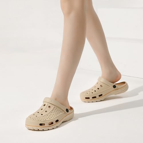 INMINPIN Women and Men Orthopedic Clogs Arch Support Garden Shoes Sandals Slippers with Plantar Fasciitis Feet Insoles,Pure Beige,11-12 Women/9-10.5 Men - Image 2