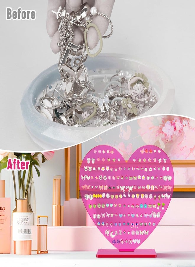 NiHome Heart-Shaped Acrylic Earring Holder Stand for Studs & Dangles, Romantic Jewelry Earring Organizer, Vanity Dresser or Boutique Decorative Display Holds 85 Pairs with 171 Holes (Rose Pink Color) - Image 4