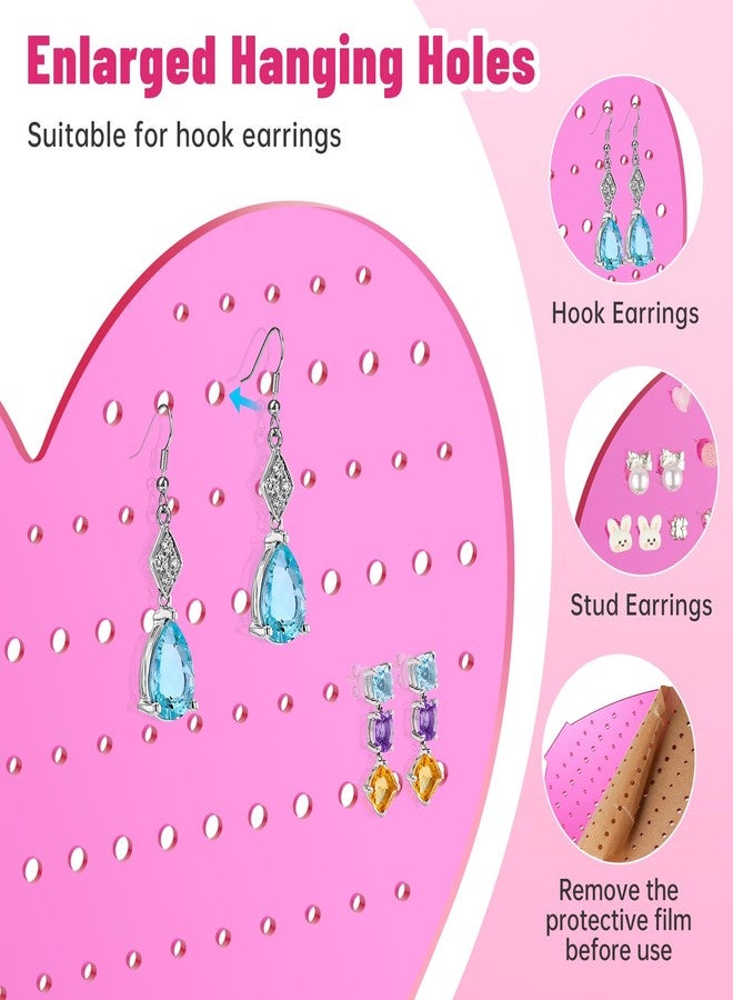 NiHome Heart-Shaped Acrylic Earring Holder Stand for Studs & Dangles, Romantic Jewelry Earring Organizer, Vanity Dresser or Boutique Decorative Display Holds 85 Pairs with 171 Holes (Rose Pink Color) - Image 2