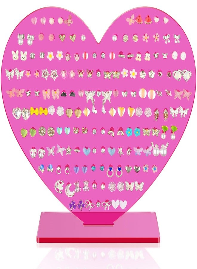 NiHome Heart-Shaped Acrylic Earring Holder Stand for Studs & Dangles, Romantic Jewelry Earring Organizer, Vanity Dresser or Boutique Decorative Display Holds 85 Pairs with 171 Holes (Rose Pink Color) - Image 1