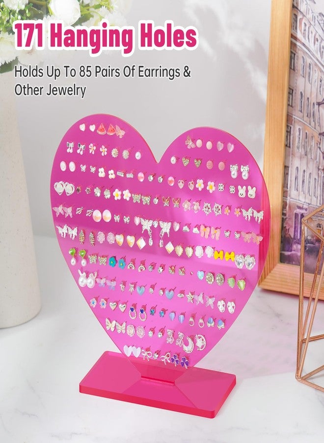 NiHome Heart-Shaped Acrylic Earring Holder Stand for Studs & Dangles, Romantic Jewelry Earring Organizer, Vanity Dresser or Boutique Decorative Display Holds 85 Pairs with 171 Holes (Rose Pink Color) - Image 3