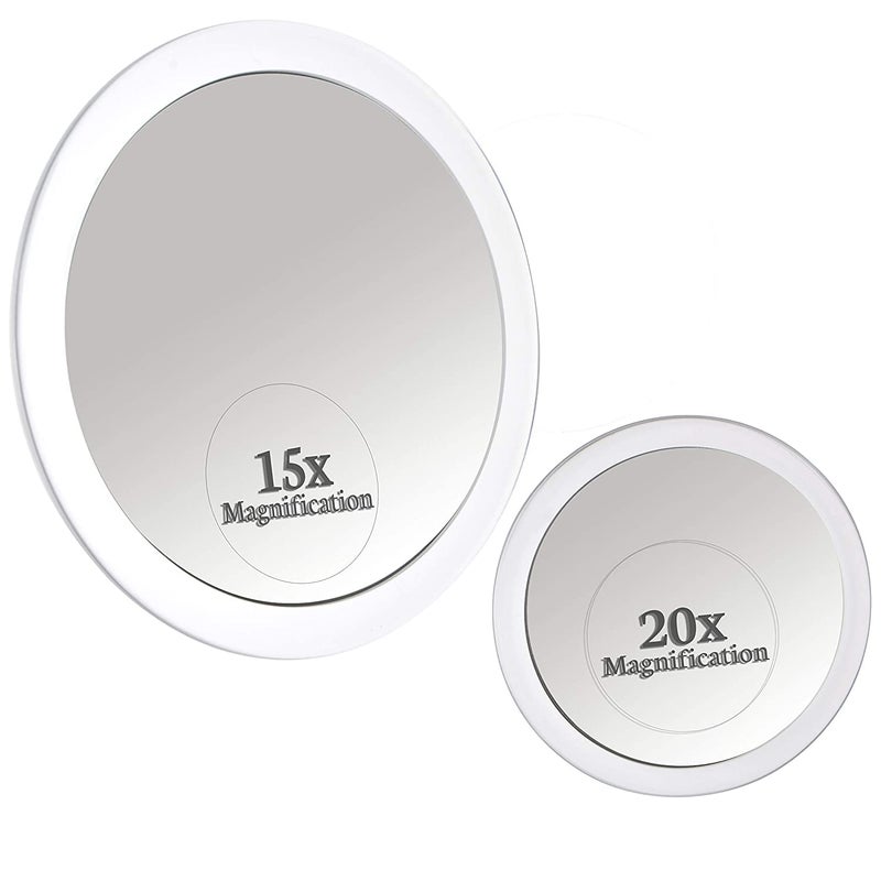 ميرورفانا مجموعة مرآة مكبرة 20X و15X من Mirrorvana مع 3 أكواب شفط لكل منها - مرآة صغيرة الحجم وجاهزة للسفر للمكياج - المقاسات: 6 بوصات و4 بوصات عرض - Image 1