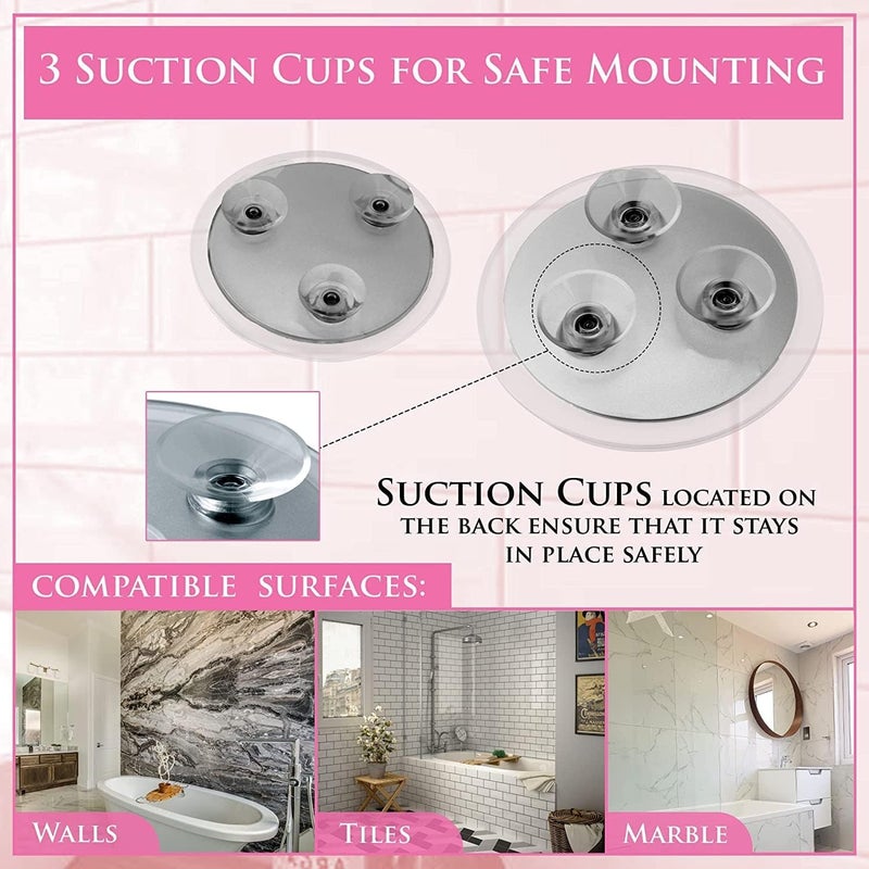 ميرورفانا مجموعة مرآة مكبرة 20X و15X من Mirrorvana مع 3 أكواب شفط لكل منها - مرآة صغيرة الحجم وجاهزة للسفر للمكياج - المقاسات: 6 بوصات و4 بوصات عرض - Image 3