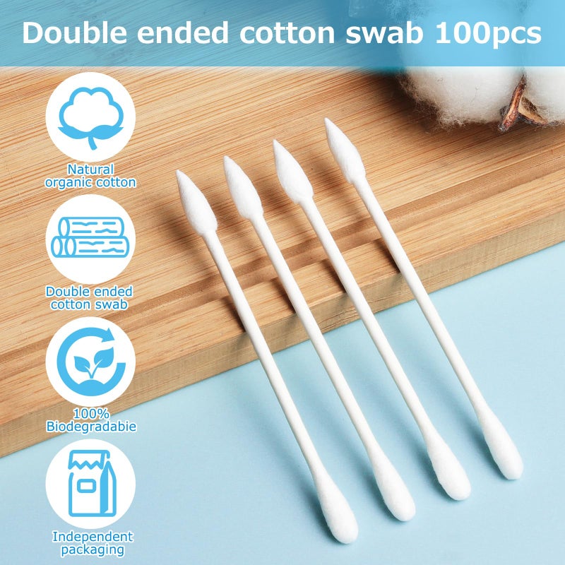 Lsed, Cleaning swabs for Commercial uses, 100 Count Natural Cotton Buds, Individually Wrapped Double Tipped Cotton Tips for Ear, Beauty Care, Cleaning (Round & Pointed Shape Cotton Heads) - Image 2