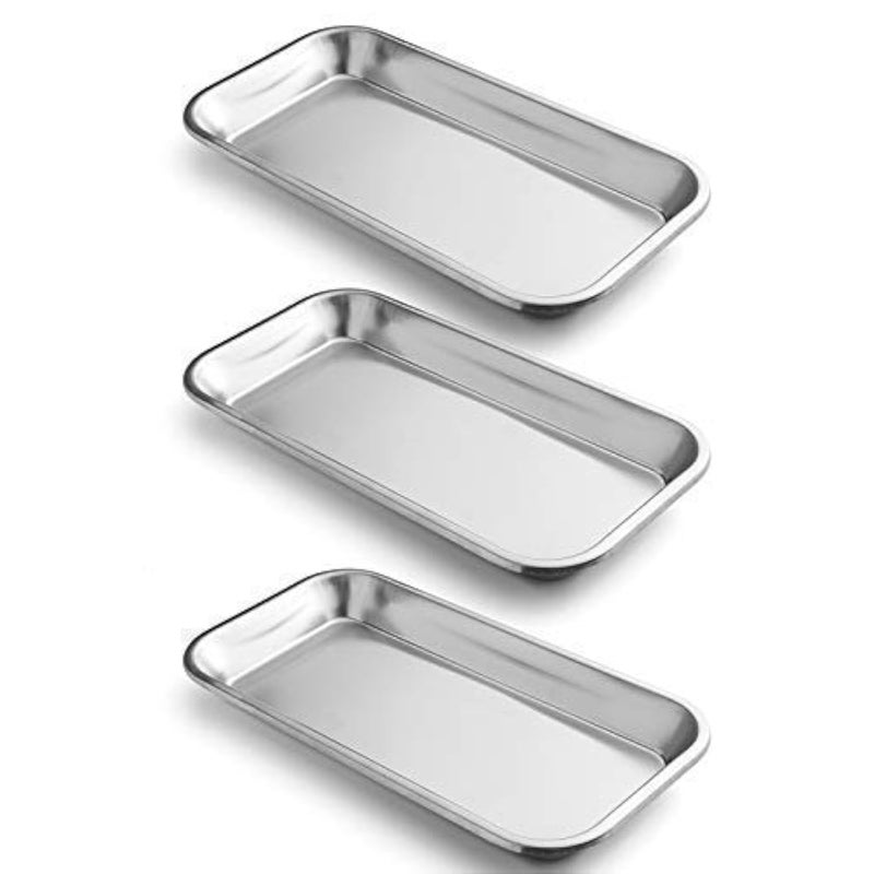 COYMOS 3 Pack Surgical Tray, Stainless Steel Tray for Lab Instrument Supplies, Tattoo Tool (Silver) - Image 1