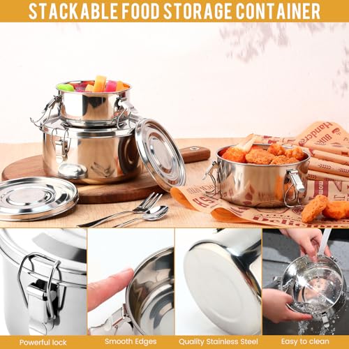 Skybooly 3 Pcs Small Stainless Steel Bento Box Reusable 304 Stainless Steel Food Storage Containers with Lockable Clips to Leak Proof, Dishwasher Safe(54 Oz, 74 Oz, 101 Oz) - Image 4