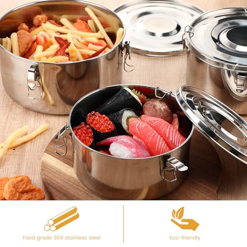 Skybooly 3 Pcs Small Stainless Steel Bento Box Reusable 304 Stainless Steel Food Storage Containers with Lockable Clips to Leak Proof, Dishwasher Safe(54 Oz, 74 Oz, 101 Oz) - Image 3