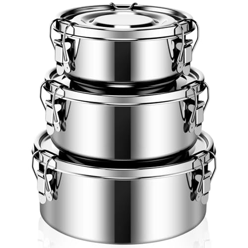 Skybooly 3 Pcs Small Stainless Steel Bento Box Reusable 304 Stainless Steel Food Storage Containers with Lockable Clips to Leak Proof, Dishwasher Safe(54 Oz, 74 Oz, 101 Oz) - Image 1