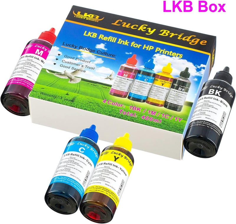 ال كيه بي مجموعة إعادة تعبئة الحبر 400ml Lucky Bridge 4x100ml لخراطيش HP 950 951 60 61 952 902 901 61 60 62 63 21 22 920 940 934 564 932 933 711 970 971 92 94 95 96 97 أو نظام CIS CISS، مجموعة 4 ألوان (400 مل) - الولايات المتحدة - Image 3