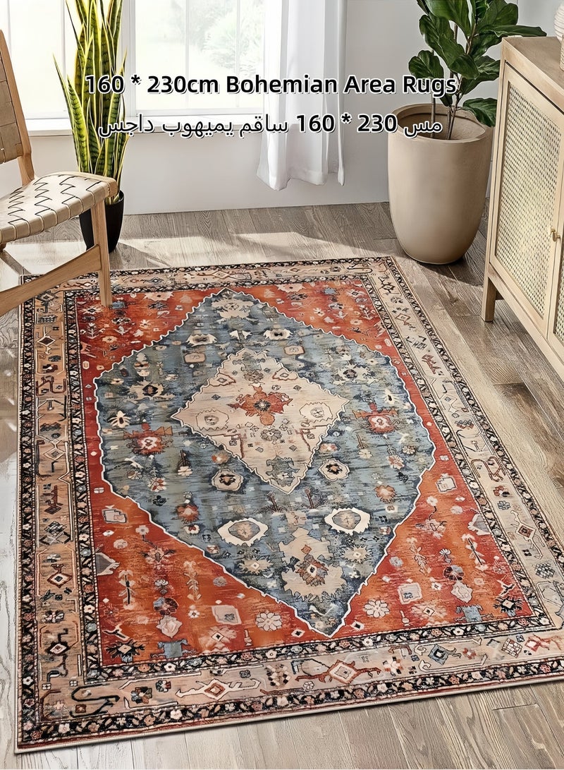 سجاد قابل للغسل في الغسالة، سجاد كبير لغرفة المعيشة - ظهر مانع للانزلاق، سجادة أرضية كبيرة لغرفة المعيشة، غرفة النوم، المكتب، المطبخ، سجادة ديكور منزلية سهلة التنظيف، 160x230 سم - Image 1