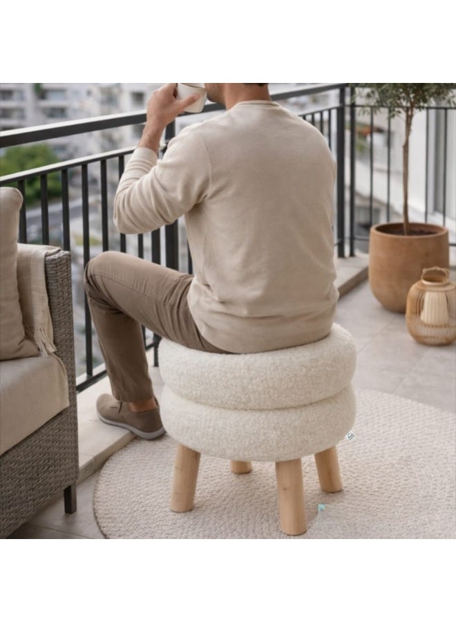 بكسل بين باج مقعد عثماني دائري قماش بوكليه من بكسل بين باج بقواعد خشبية، لغرفة المعيشة وغرفة النوم، سكري - Image 2