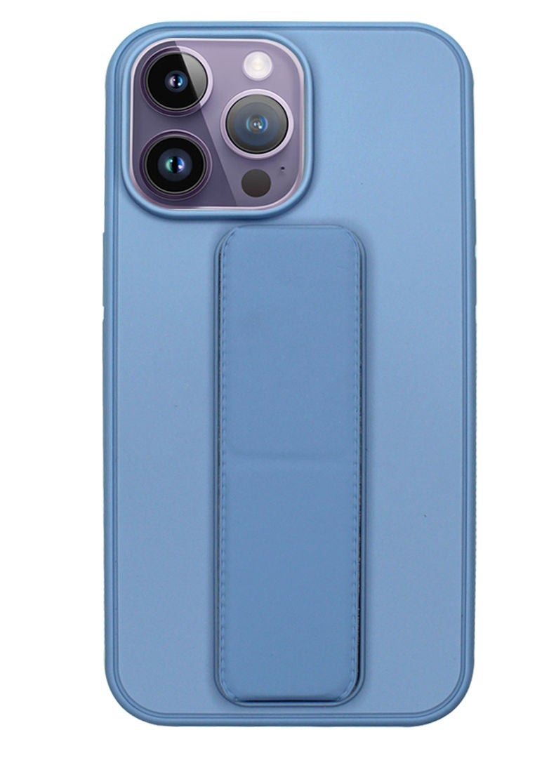Theodor Fully Covered With Finger Grip Stand Holder Anti Slip Shockproof Protective Case Cover For Apple iPhone 14 Pro Max Blue