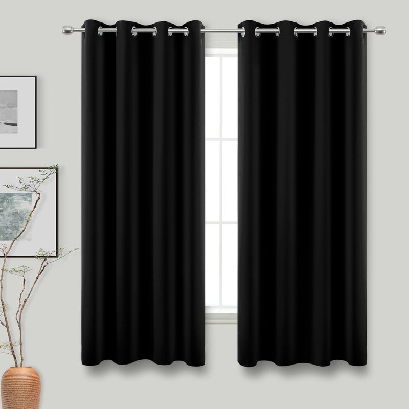 KOUFALL Black Blackout Curtains 63 Inch Length for Bedroom2 Panels Set Grommet Ring Room Darkening Dark Out Heavy Thick Insulated Thermal Curtains for Winter63 Inches Long