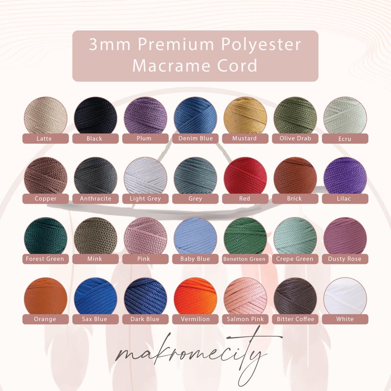 Makromecity, Premium Polyester Macrame Cord 3mm x 131 Yards (394 feet) 3mm Polypropylene Latte Macrame Cord Crochet Macrame Bag Cord Crafts for Wall Hangings, Bags, Underplate, Rugâ€¦ - Image 2