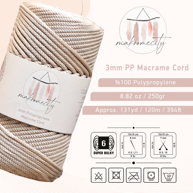 Makromecity, Premium Polyester Macrame Cord 3mm x 131 Yards (394 feet) 3mm Polypropylene Latte Macrame Cord Crochet Macrame Bag Cord Crafts for Wall Hangings, Bags, Underplate, Rugâ€¦ - Image 4