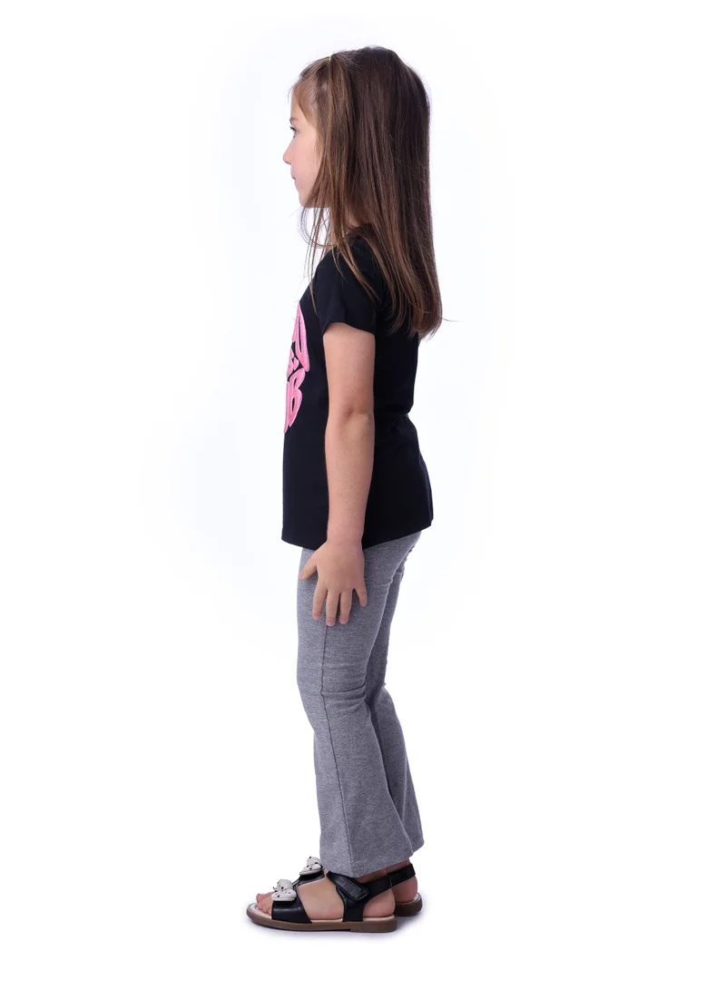 Victor And Jane  Girls’ 2-Piece Outfit Set - (2-8 Years)Tee & Flared Legging - Black & Grey for Women | Best Price UAE