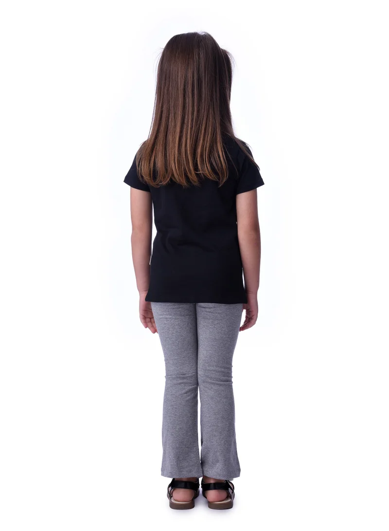 Victor And Jane  Girls’ 2-Piece Outfit Set - (2-8 Years)Tee & Flared Legging - Black & Grey for Women | Best Price UAE