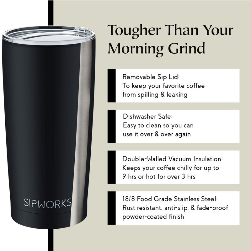 Sipworks Coffee Tumblers with Lids - 20z Stainless Steel Coffee Tumbler with Double Walled Vacuum Insulation for Hot & Cold Drinks - Spill Resistant Travel Insulated Coffee Tumbler - White Marble - Image 3