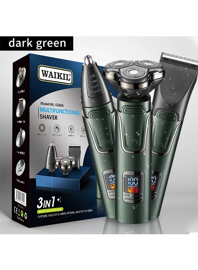 WAIKIL 3-In-1 Men'S Electric Hair Cutting Beard Trimmer Low Noise Detachable Cleaning Head, Usb Charging With Led Display Suitable For Trimming Facial Hair, Sideburns, Nose Hair, Etc - Image 1