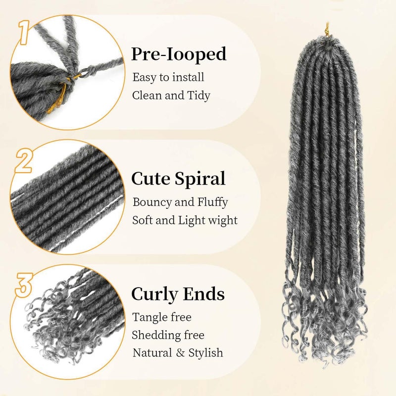 MODERN QUEEN Goddess Locs Crochet Hair 6 Packs, 16 Inch Straight Faux Locs Crochet Braids, Pre-Looped Curly Soft Synthetic Ombre Braiding Hair Extensions for Black Women(16 Inch, 6 Packs, 1B/Gray#) - Image 5