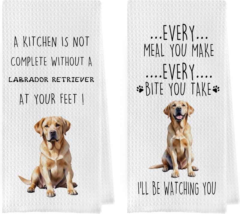 Geqtt Gqtt Labrador Retriever Dish Towels Set - Funny Decorative Waffle Kitchen Towels, Labrador Gifts Hand Tea Towels (1624 Inches, Set of 2) - Image 1