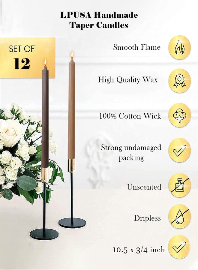 LPUSA Candlesticks Brown Taper Candles 10.5 inch Dripless Tapered Candles Ideal as Dinner Candles Smokeless and Unscented Long Burning,Set of 12 - Image 4