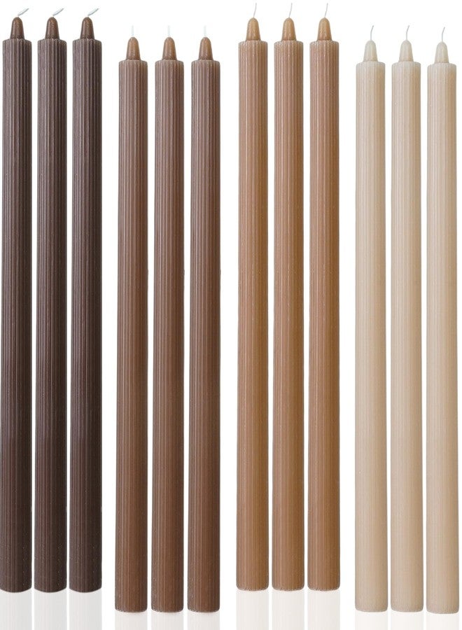 LPUSA Candlesticks Brown Taper Candles 10.5 inch Dripless Tapered Candles Ideal as Dinner Candles Smokeless and Unscented Long Burning,Set of 12 - Image 1