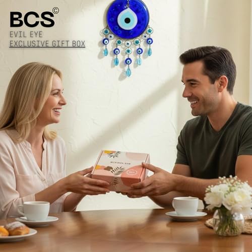BCS Evil Eye Wall Decor 4.3''W x 12.2''L Metal - Glass Turkish Greek Nazar Amulet Good Luck & Protection Charm - Handmade Hanging Ornament for Home,Office, Door - Ojo Turco - Image 4