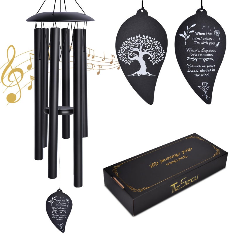 TESECU Sympathy Wind Chimes for Outside Deep Tone Memorial Loss of a Loved Large Wind Chimes with 6 Thicken Tubes Hook Outdoor Gifts Mother Garden Decor 40IN Black - Image 2