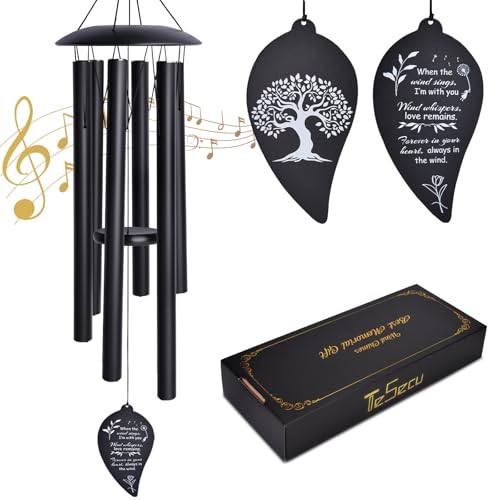 TESECU Sympathy Wind Chimes for Outside Deep Tone Memorial Loss of a Loved Large Wind Chimes with 6 Thicken Tubes Hook Outdoor Gifts Mother Garden Decor 40IN Black - Image 1