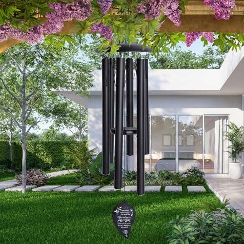 TESECU Sympathy Wind Chimes for Outside Deep Tone Memorial Loss of a Loved Large Wind Chimes with 6 Thicken Tubes Hook Outdoor Gifts Mother Garden Decor 40IN Black - Image 3