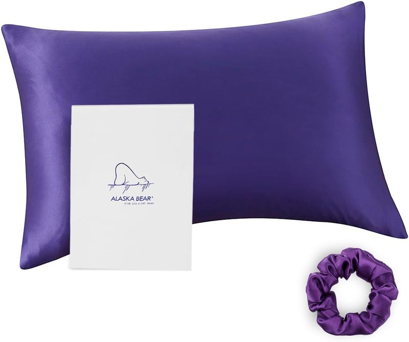 ALASKA BEAR Natural Silk Pillowcase, Hypoallergenic, 19 Momme, 600 Thread Count 100 Percent Mulberry Silk, Queen Size with Hidden Zipper (1, Dark Purple) - Image 1