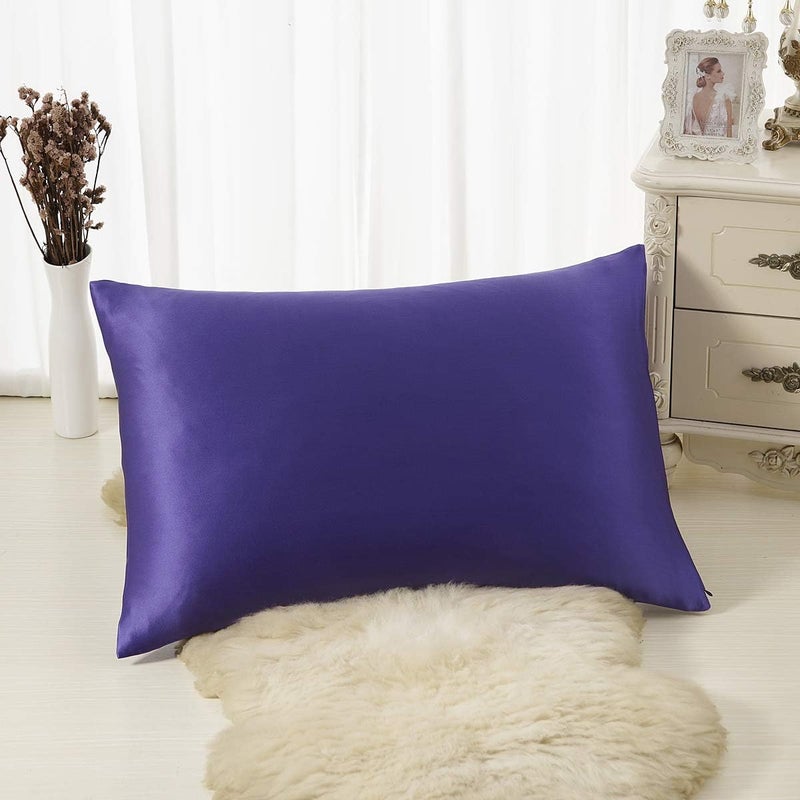 ALASKA BEAR Natural Silk Pillowcase, Hypoallergenic, 19 Momme, 600 Thread Count 100 Percent Mulberry Silk, Queen Size with Hidden Zipper (1, Dark Purple) - Image 2