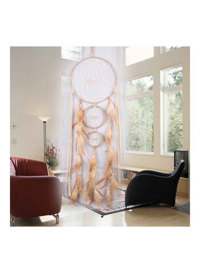 NIBEMINENT Feather Three-Ring Dream Catcher Brown/Yellow 70x20cm - Image 2