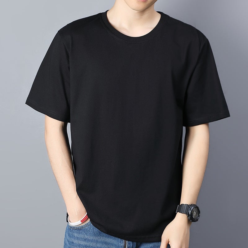 Men'S Short-Sleeved T-Shirt Ins Hong Kong Style Solid Color Round Neck Loose Youth Cotton T-Shirt Bottoming Shirt Men - Image 4