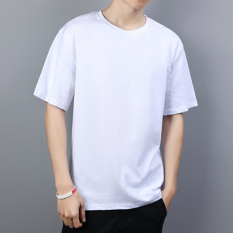 Men'S Short-Sleeved T-Shirt Ins Hong Kong Style Solid Color Round Neck Loose Youth Cotton T-Shirt Bottoming Shirt Men - Image 2