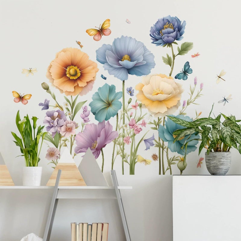 TUOKING Flowers Wall Stickers Decor,Removable Wall Murals Peel and Stick Modern Wall Art Decal Home Decor for Kitchen,Bedroom,Living Room - Image 1
