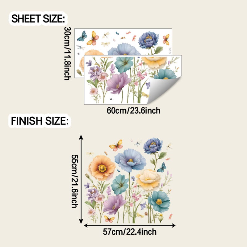 TUOKING Flowers Wall Stickers Decor,Removable Wall Murals Peel and Stick Modern Wall Art Decal Home Decor for Kitchen,Bedroom,Living Room - Image 3