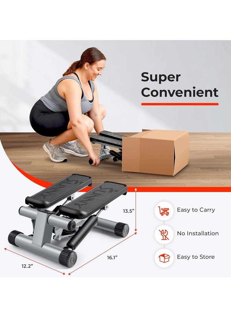 Sunny Health & Fitness - Mini Stepper for Exercise Low-Impact Stair Step Cardio Equipment with Resistance Bands, Digital Monitor, Optional Twist Motion Stepper, Black - Image 1
