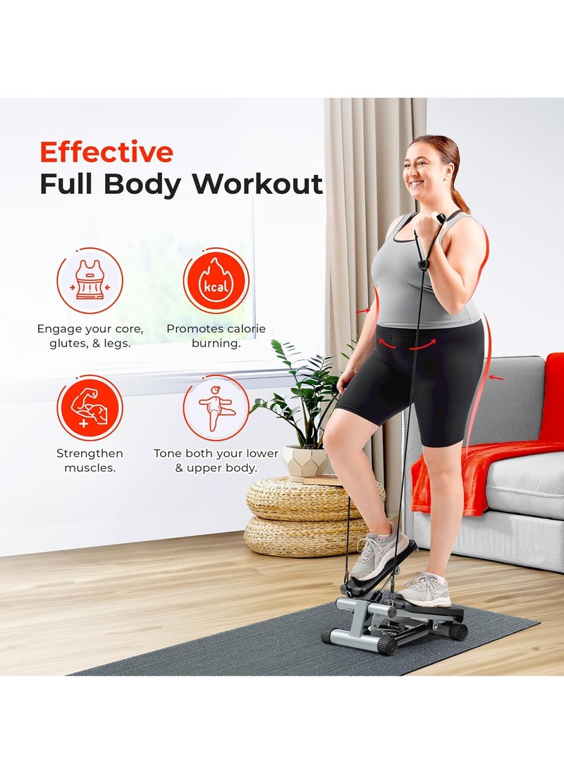 Sunny Health & Fitness - Mini Stepper for Exercise Low-Impact Stair Step Cardio Equipment with Resistance Bands, Digital Monitor, Optional Twist Motion Stepper, Black - Image 1
