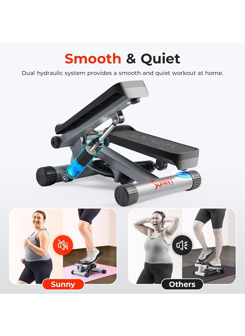 Sunny Health & Fitness - Mini Stepper for Exercise Low-Impact Stair Step Cardio Equipment with Resistance Bands, Digital Monitor, Optional Twist Motion Stepper, Black - Image 1